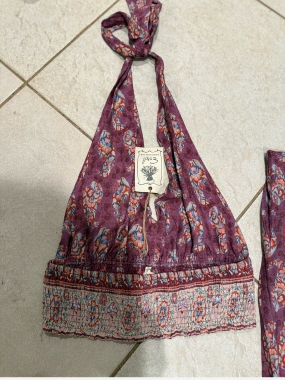 Easel Boho Maroon Paisley Two-Piece Halter Top + Wide Leg Pants Set, Sz M, NWT - Picture 2 of 5